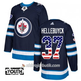 Barn Ishockey Winnipeg Jets Tröja Connor Hellebuyck 37 Adidas 2017-2018 Marinblå USA Flag Fashion Authentic